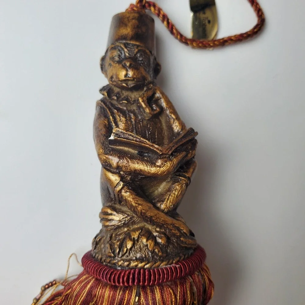 Rare Vintage Mark Roberts Reading Monkey Tie Back Beaded Tassels Curtains Drapes